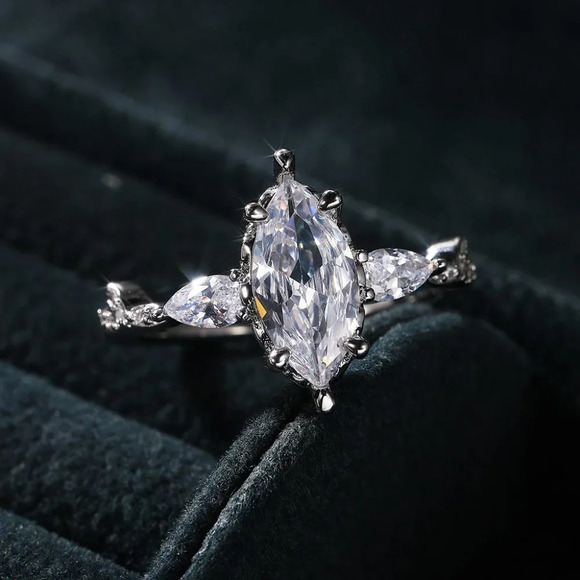 😍NEW 925 STERLING SILVER MARQUIS ROMANTIC TRENDY DIAMOND RING, K824 - Picture 5 of 9